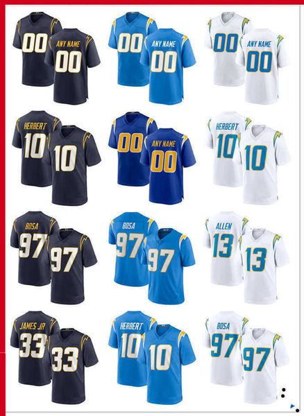 

custom los angeles''chargers''10 justin herbert 13 keenan allen 52 khalil mack 3 derwin james jr 97 joey bosa 77 zion jo, Black;red