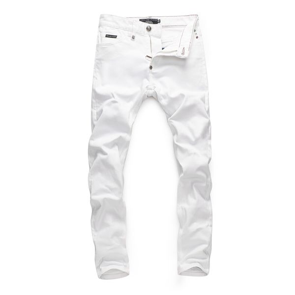 

men's jeans washed port style white small feet quality nightclub skull human bone university broken beggar pp jeans men, Blue