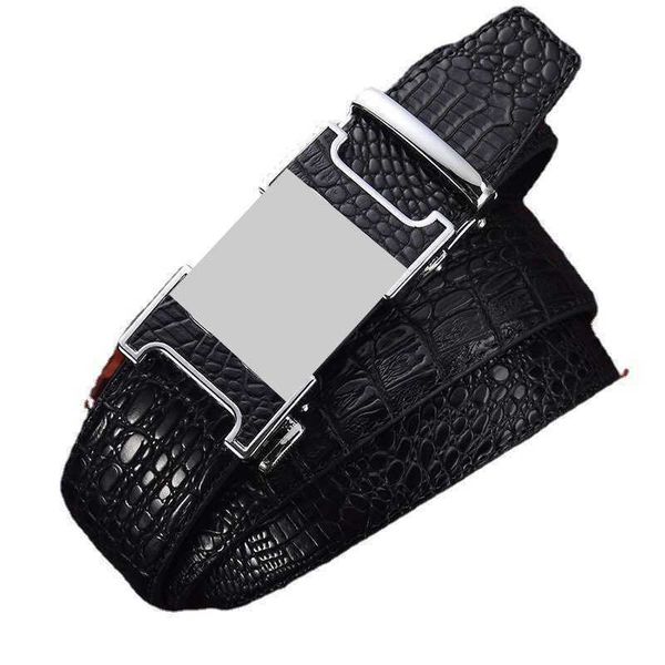 

new h automatic buckle alligator belly pattern men belt business suit mens fashion brand leather belts width 3.5cm, Black;brown