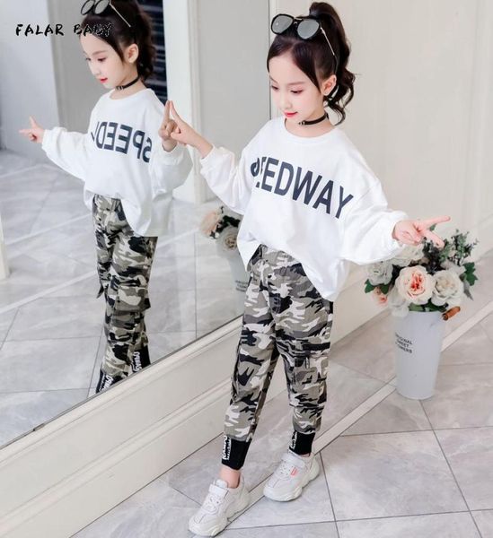 

fashion girls fall outfits long sleeved tshirt pants 2pcs sets children clothing 4 6 8 10 12 year teen clothes set spring 20216290155, White