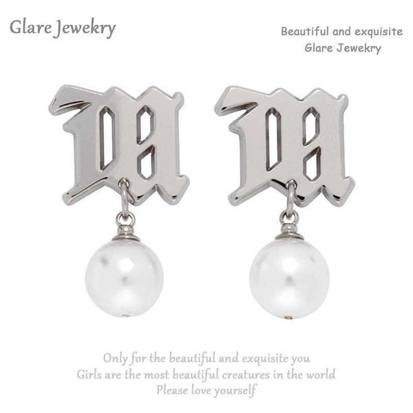

charm fashionable and simple pearl misbhv.mv earrings m letters versatile women's 22122, Golden