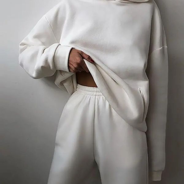 

women's hoodies & sweatshirts drop shoulder hoodie & sweatpants set, Black