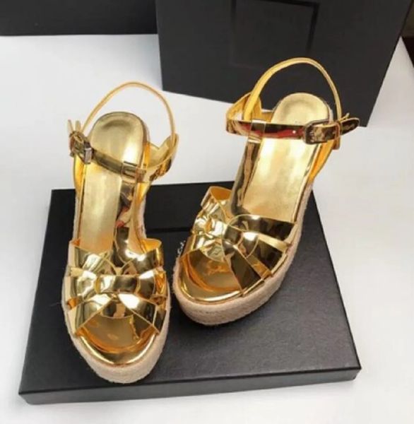 

fashion luxury brands pop heeled women wedges sandal tribute leather wedge espadrille sandals black nude brown genuine leather with box