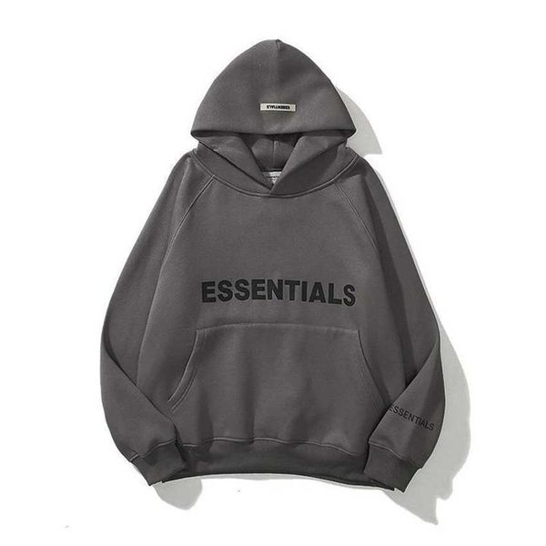 

hooded sweatshirt single row letters double thread esentials fashion brand new chest cuffs lovers hoodie sweater, Black