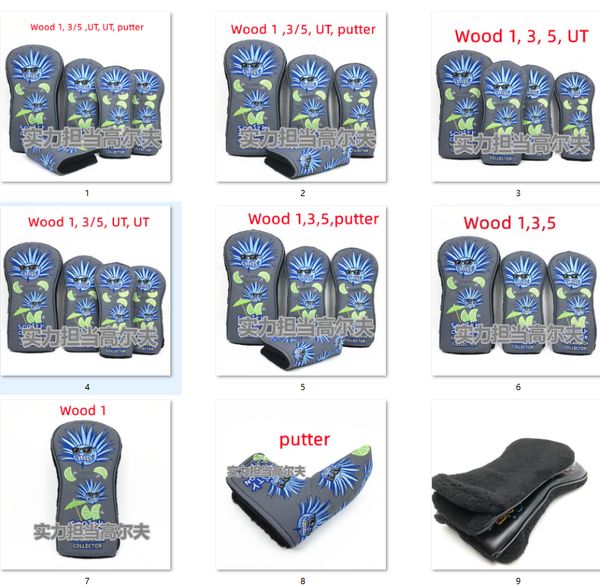 

golf club wood cap pu plush head cover for driver fairway wood ut putter