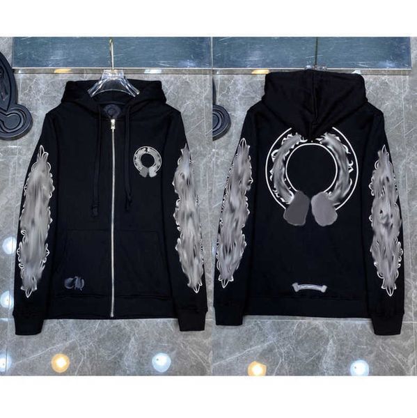 

fashion mens luxury jackets sweatshirts designer hoodies men women zipper cross scroll simple hooded sweater pullover hoodie casual coat ja, Black