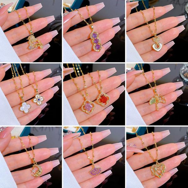 

titanium steel non-fading necklace women's clavicle chain bird flower moon heart necklace 30 styles, Silver