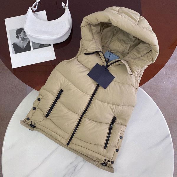

2023 new fashion womens vests jackets p family fashion short hooded vest long style slim zipper outwear windbreaker pocket outsize lady warm, Black;white