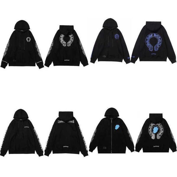 

luxury men's fashion sweatshirts jackets ch hoodies men women designer boy sanskrit print sweater zipper hooded cross pullover hoodie c, Black