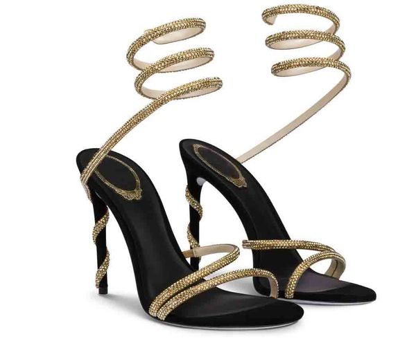 

italian craftsmen renes- margot women sandals shoes jewel snake heel crystal-embellished caovilla- strappy high heels party wedding dress la, Black