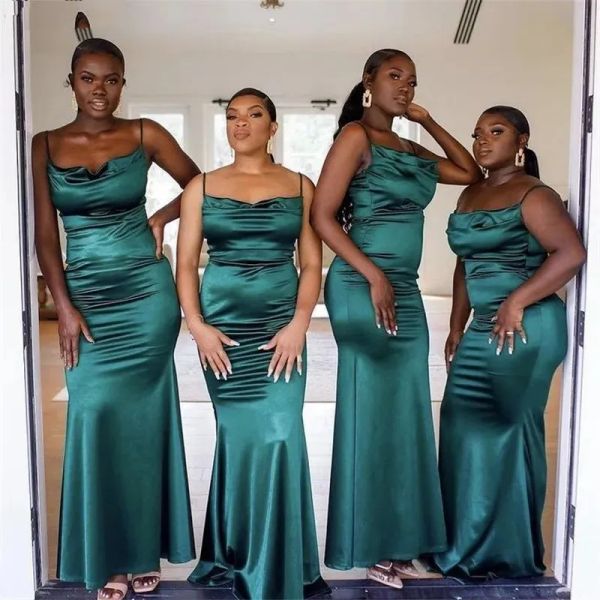 

2023 turquoise mermaid bridesmaid dresses satin spaghetti straps floor length beach plus size wedding guest gowns custom made formal evening, White;pink