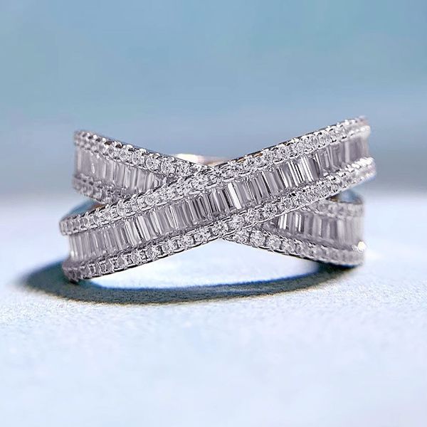 

wedding accessories pure silver engagement rings fadeless crisscross diamond birdal ring proposal ring no fading ladies jewelry r178, White