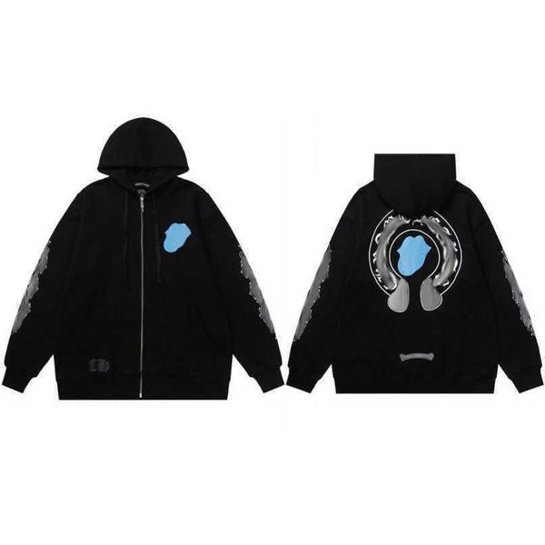 

men's fashion sweatshirts luxury jackets ch hoodies men women designer boy sanskrit print sweater zipper hooded cross pullover hoodie c, Black