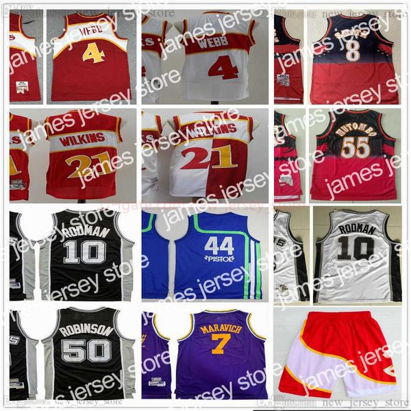 

basketball jerseys retro baskeball pistol pete 44 maravich jersey stitched dikembe 55 mutombo spud steve webb smith 10 dennis 50 david rodma, Black;red