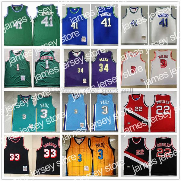 

basketball jerseys retro basketball jersey clyde 22 drexler dirk 41 nowitzki dwyane wade 33 alonzo oscar 1 robertson ray 34 allen 3 paul 0 a, Black;red