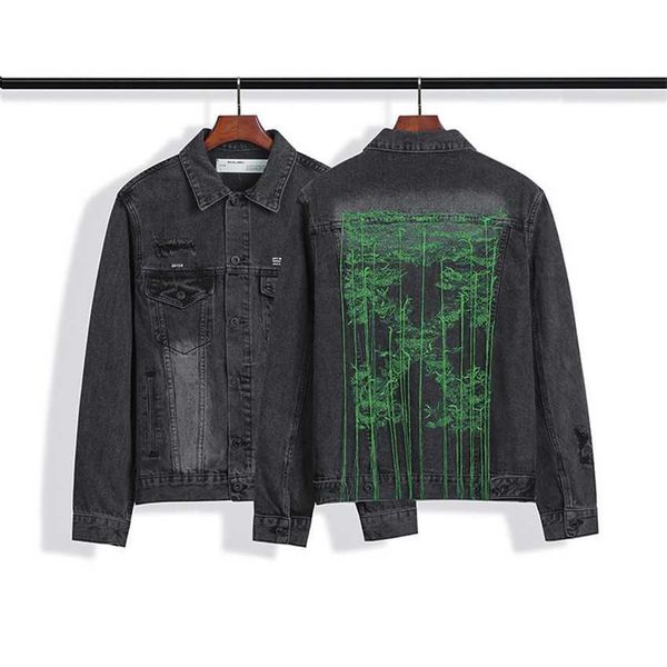 

offs style craft embroidered sling letter arrow washed used denim jacket versatile coat, Black