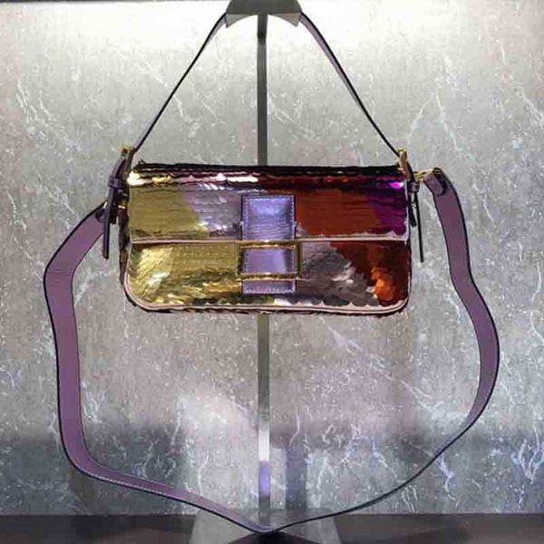 

sequins baguette bag shimmer women handbags crossbody axillary bags genuine leather flap gradient shoulder bags small purse rose gold