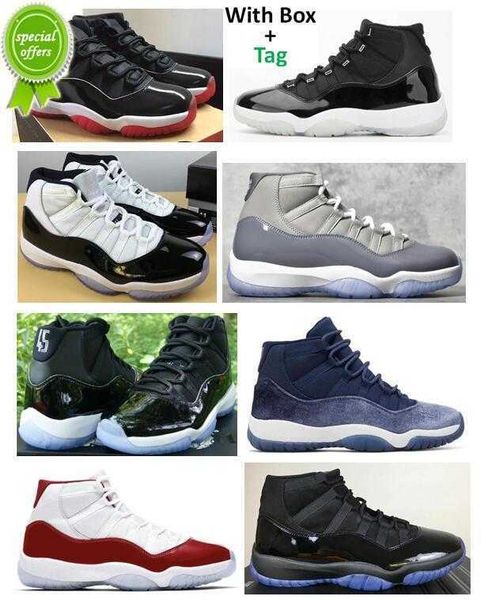 

2023 real carbon fiber 11 men basketball shoes bred cherry cool grey 2021 concord 45 space jam cap and gown gym red velvet, Black
