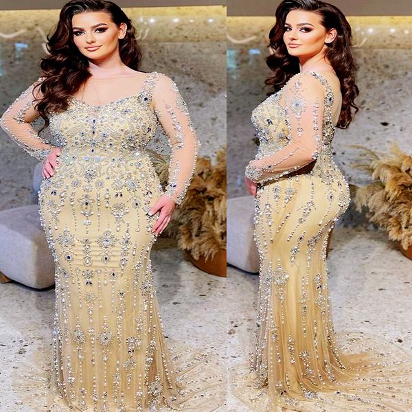 

2023 arabic aso ebi mermaid champagne prom dresses beaded crystals evening formal party second reception birthday engagement gowns dress zj3, Black
