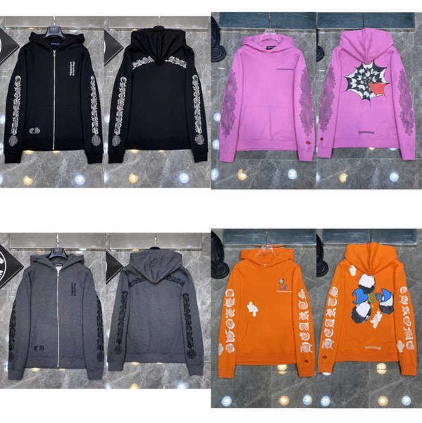 

fashion luxury men's sweatshirts jackets men women classic hoodies ch zipper hooded sweater designer cross pullover sanskrit hoodie cas, Black