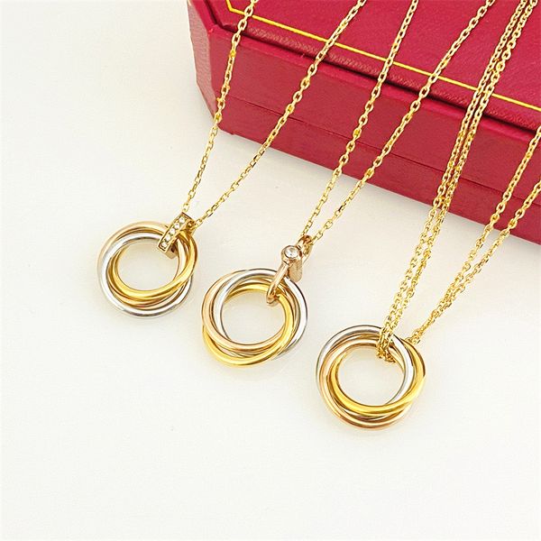 

luxury fashion necklace designer 3 ring necklaces 18k gold classic men and women pendant necklace party wedding christmas valentine's d, Silver