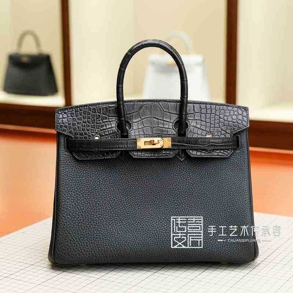 

herme birkins birkins bags wax thread hand sewn togo leather spell crocodile leather bk25 black gold buckle leather handbag