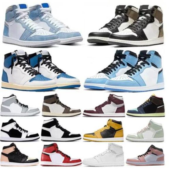 

air og 1 retro jordons 1s lows basketball shoes lost found reverse mocha fragment denim university blue bred patent panda mens trainers, Black