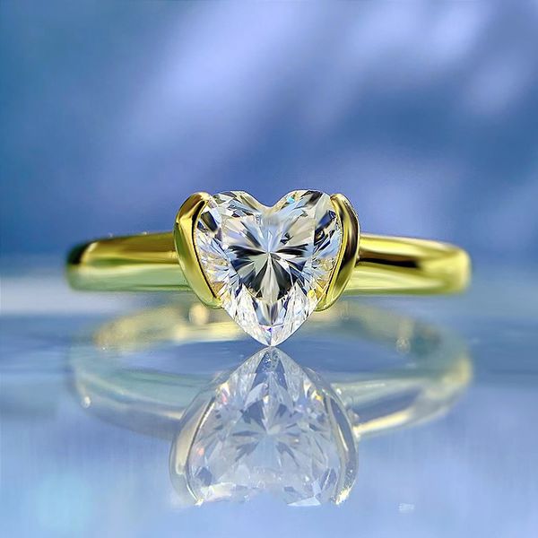 

wedding accessories pure silver engagement rings fadeless gold heart diamond birdal ring proposal ring no fading ladies jewelry r480, White