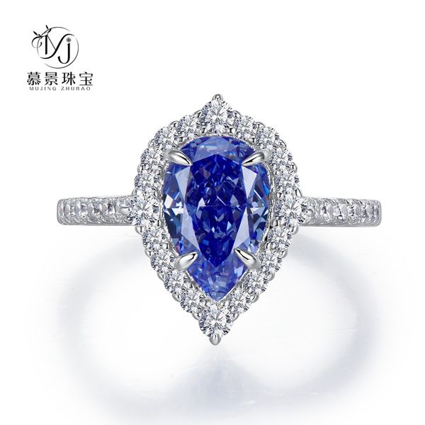 

wedding accessories pure silver engagement rings fadeless blue pear diamond birdal ring proposal ring no fading ladies jewelry r302, White