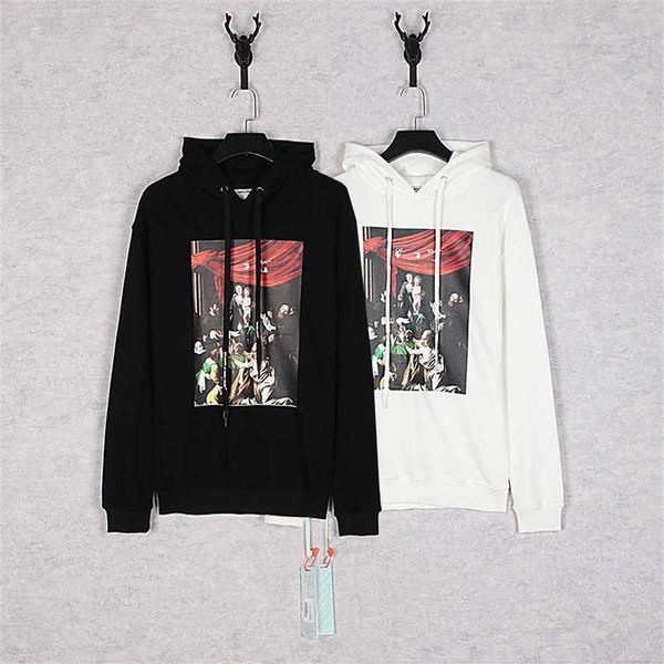 

offs style ow caravaggio oil painting arrow hoodie men's and women's lovers, Black;brown
