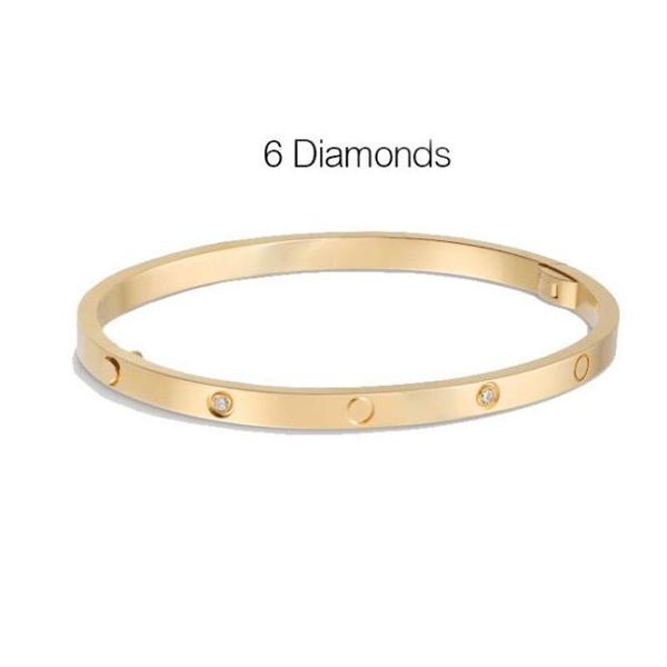 

designer love bracelet thin 6 diamond titanium steel bangle women men silver rose gold with screwdriver bracelet couple jewelry size 16-19, Black