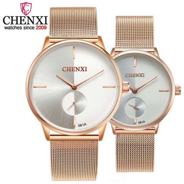 

chenxi women watches quartz brand luxury fashion bracelet watch couple fashion rose gold stainless steel mesh belt watches271u, Slivery;brown