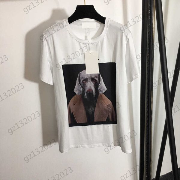 

womens clothes t-shirts letter animal print short sleeve pullover t-shirt classic crewneck design fashion joker tees women clothes 2 colors, White