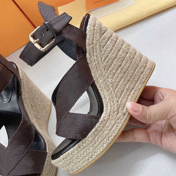 

with box designer women fashion sandals straw shoe starboard wedge sandals open toe platform shoes 19 color wedge shoe straw bottom pumps la, Black