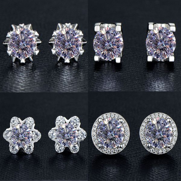 

4 designs for options fashion earrings s925 sterling silver bling moissanite diamond studs earrings nice gift for friends, Golden;silver