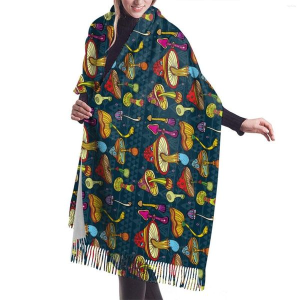 

scarves cashmere scarf for women mushrooms colorful pattern warm winter pashmina shawl female blanket, Blue;gray