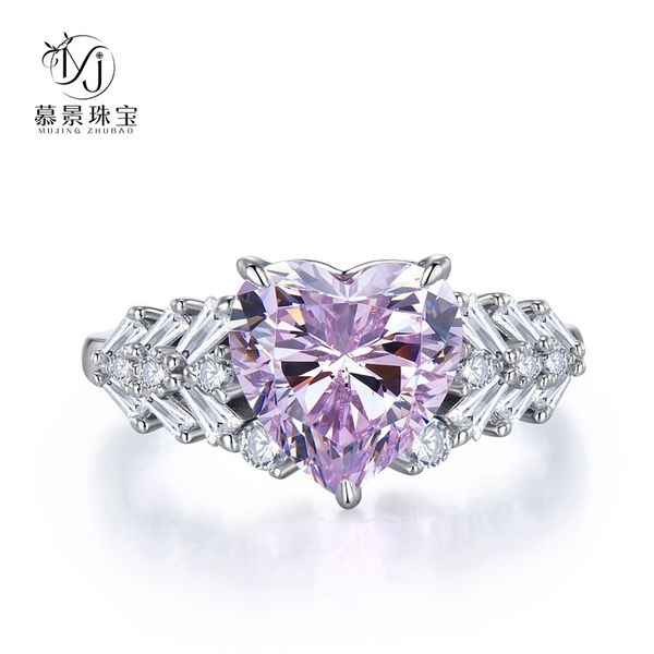 

wedding accessories pure silver engagement rings fadeless pink heart diamond birdal ring proposal ring no fading ladies jewelry r416, White