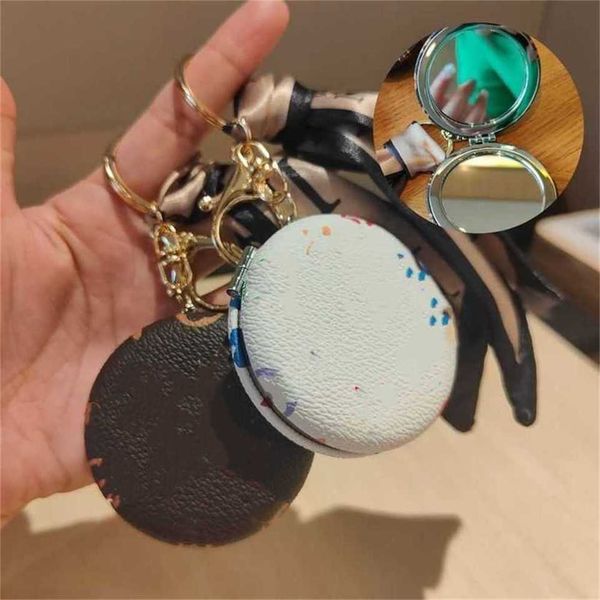 

makeup pocket mirror keychain portable leather bags pendant wallets purse double sided cosmetic mirror bag charms christmas birthday gift ke, White