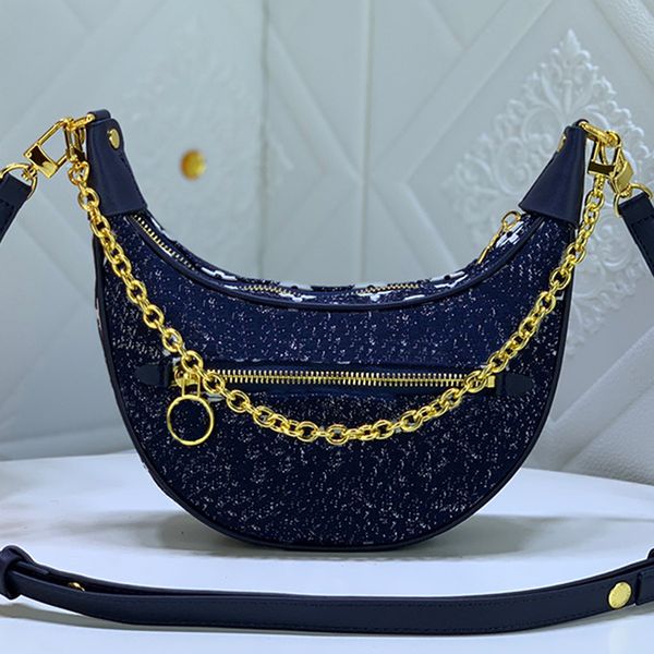 

loop half moon baguette bag designer coated canvas leather trim 1854 croissant bag women gold color hardware handbag zip closure shoulder ba