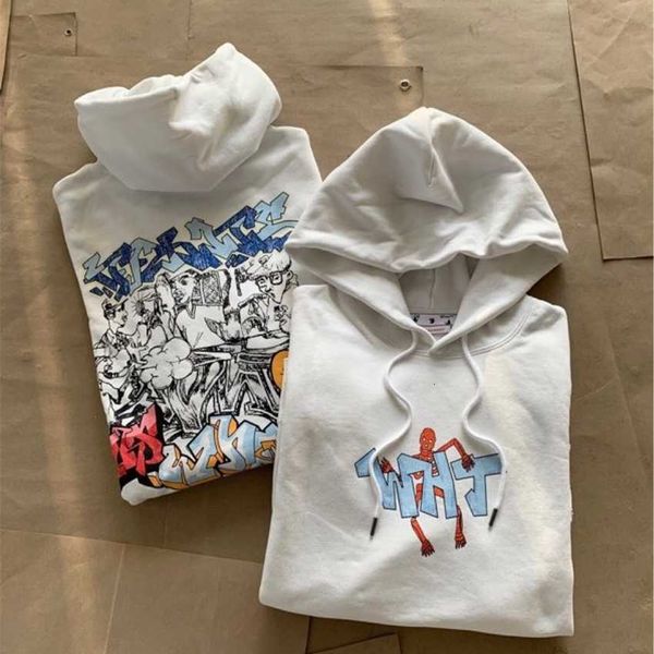 

ow22 autumn and winter new offs style-white graffiti print loose hoodie, Black