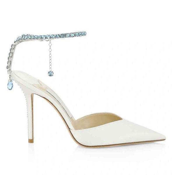 

luxury designer saeda 100mm sandals women dress shoes brand sandal high heels wedding party pumps strass strap suede pointy toe 35-43 with b, Black