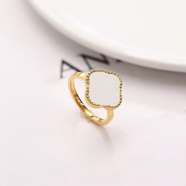 

luxury classic 4/four leaf clover charm ring designer 18k gold shell for girl wedding mother' day fashion jewelry women gift, Silver