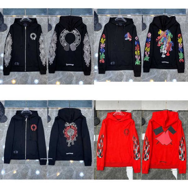 

luxury mens jackets fashion sweatshirts designer hoodies ch men women zipper cross scroll simple hooded sweater pullover hoodie casual coat, Black