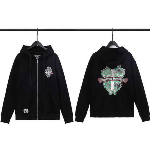 

men's fashion luxury sweatshirts jackets men women classic hoodies ch zipper hooded sweater designer cross pullover sanskrit hoodie cas, Black