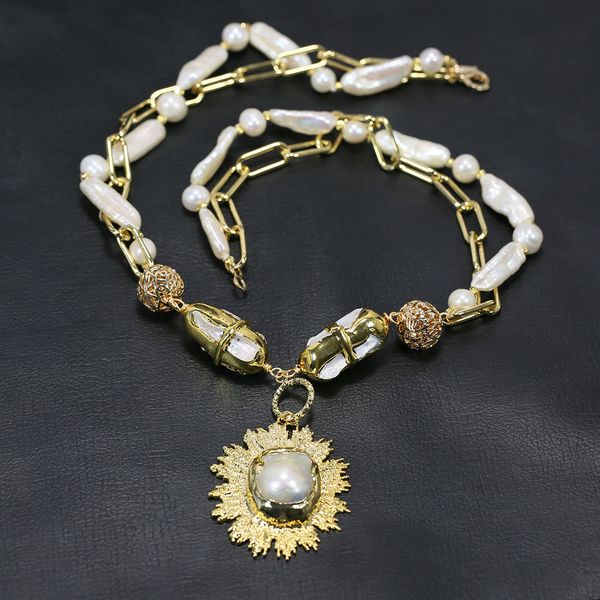 

2 rows white biwa pearl beads fashion chain necklace keshi pearl gold plated connector pendant handmade for women, Silver