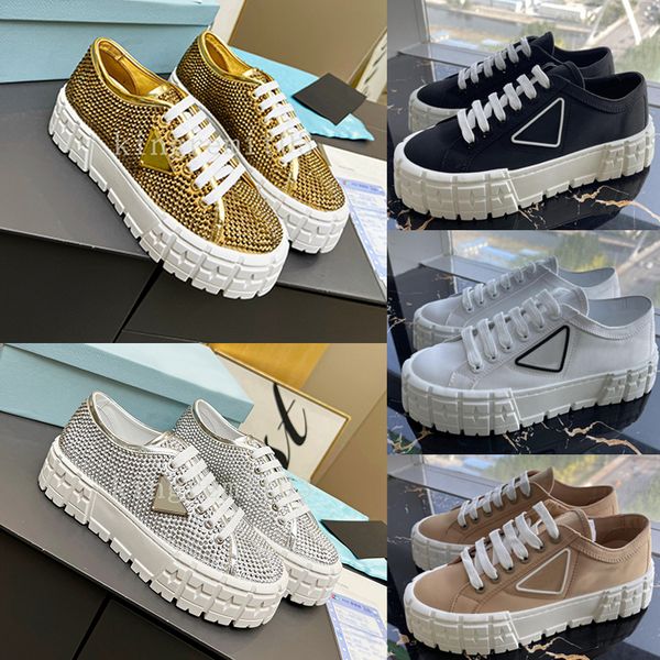 

designer sneakers gabardine nylon casual shoes brand wheel trainers women canvas shoe fashion sneaker platform solid heighten shoe with, Black