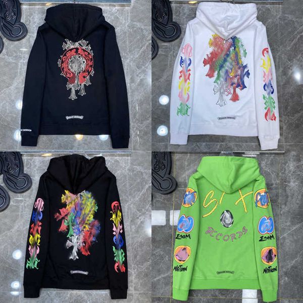 

fashion jackets mens luxury sweatshirts designer hoodies ch men women zipper cross scroll simple hooded sweater pullover hoodie casual coat, Black