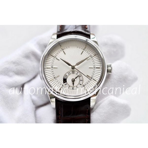 

luxury mens watches 39mm rose gold and silver bezel month display mechanical 2813 movement men's dress ref.50525 leather strap sappire, Slivery;brown