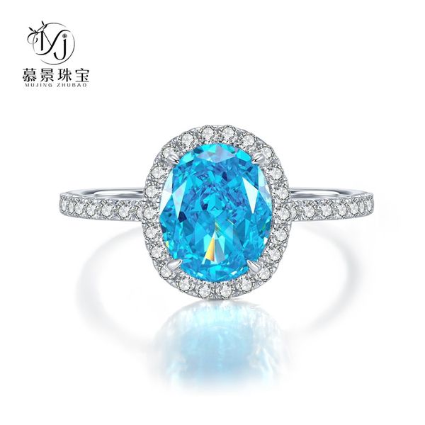 

wedding accessories pure silver engagement rings fadeless sea blue oval diamond birdal ring proposal ring no fading ladies jewelry r406, White