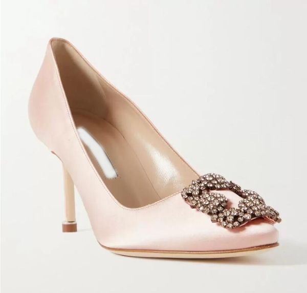 

women brand pumps luxury dress shoes sandal hangisi heels embellished satin pump lady's wedding party gift with box, Black